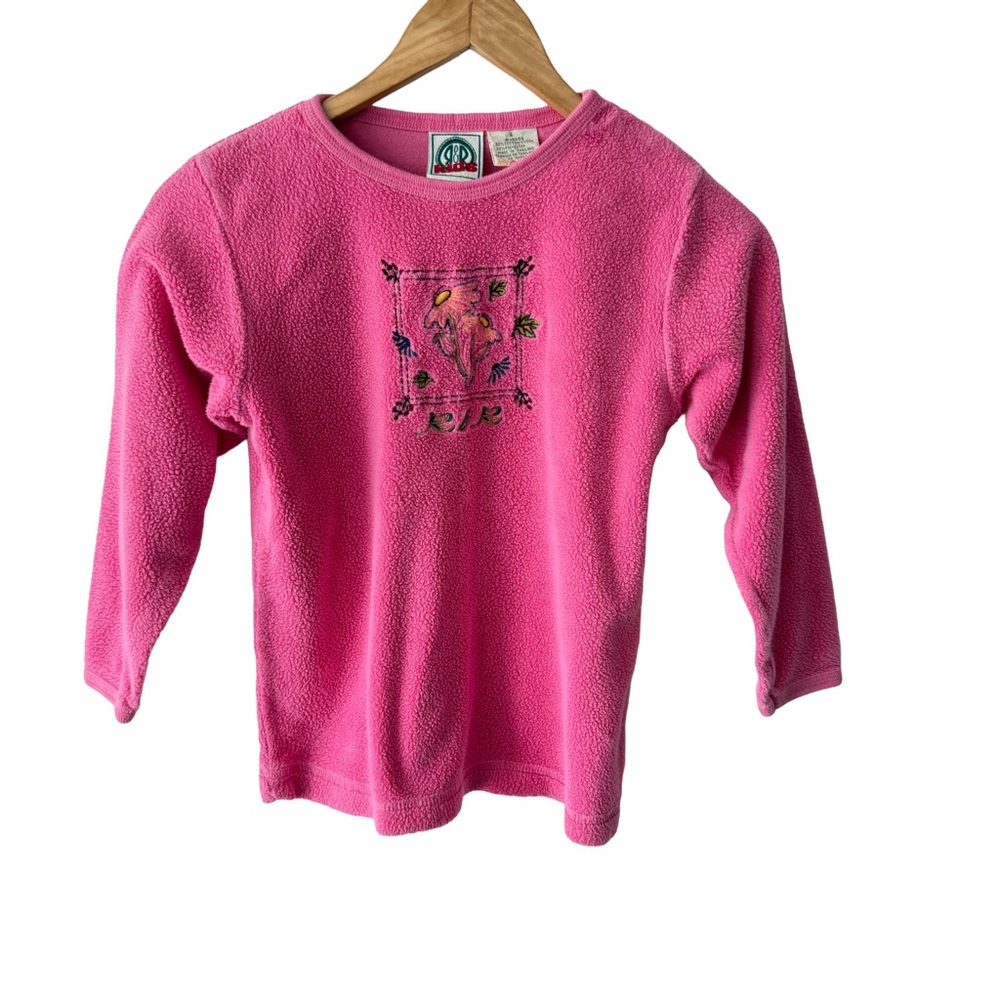 Vintage R&R Kids 90s Bright Pink Floral Kids Sweater Pullover